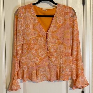 En Creme Vibrant Orange Paisley Blouse